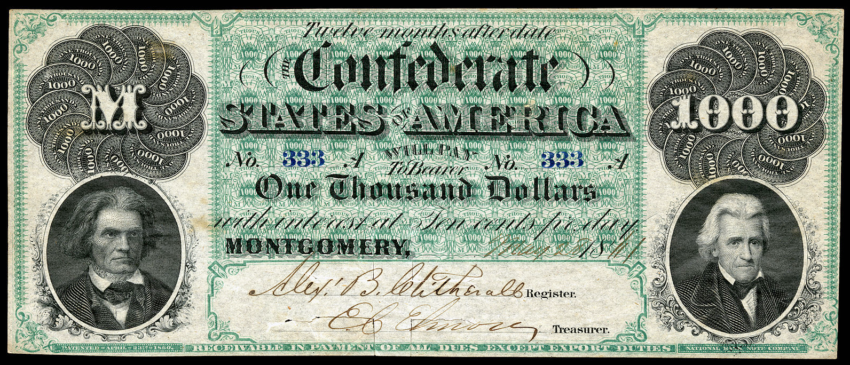 1861 Confederate 1000 Bill CoinSite